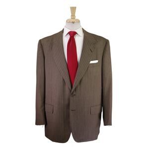 Oxxford Brown Herringbone Striped Super 110's Wool 2-Btn Suit 44R